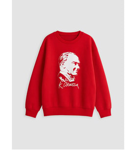 LCW Kids Kırmızı Atatürk Baskılı Kız Çocuk Kalın Sweatshirt