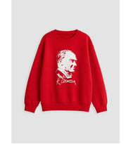 LCW Kids Kırmızı Atatürk Baskılı Kız Çocuk Kalın Sweatshirt