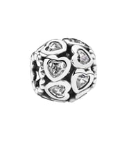 Nur Silver Beyaz Taşlı Kalpli Yuvarlak Gümüş Charm NUR-BL12498
