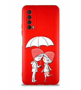 Huawei P Smart 2021 Soft Premier Kapak Aşk Tasarımlı Silikon Kılıf - Kırmızı (Şeffaf)