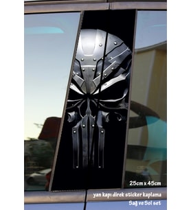 skull iskelet kafa sticker yan kapı direk kaplama 2li sol sağ takım yapıştırma