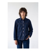 Kadın Gömlek Yaka Oversize Koyu Mavi Jean Ceket