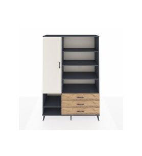 Hyperion Dolap 9 Raflı 3 Çekmeceli Tek Kapaklı  132x44x195 Antrasit-Aytaşı/Çam