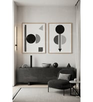 Minimal Geometrik Sanat 2'li Ahşap Çerçeveli Tablo Seti