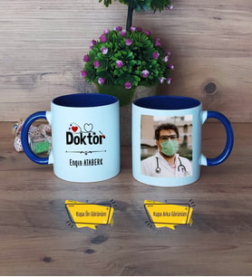 Doktor Kupa Bardak Lacivert Fotoğraflı Tıp Bayramı Hediyesi Doktora Hediye