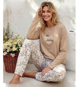 Pijamoni Kadın Milan Bisiklet Yaka Uzun Kol İnce Pijama Takımı 7600/24B - 1 Adet
