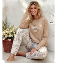Pijamoni Kadın Milan Bisiklet Yaka Uzun Kol İnce Pijama Takımı 7600/24B - 1 Adet
