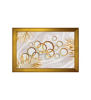 Tropikal Yapraklar ve Soyut Şekiller Motifli Kanvas Tablo 50 x 70 cm Gold Çerçeve