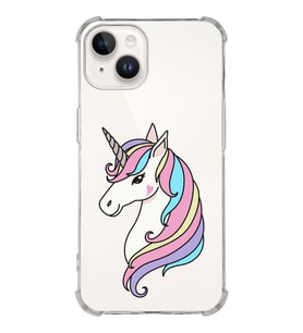 Apple iPhone 14 Uyumlu Köşe Korumalı Antişok Kapak Unicorn Tasarımlı Şeffaf  Kılıf