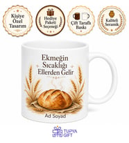 Fırıncıya Özel Taze Ekmek ve Başak Temalı Sıcak Çay Kupası Hediye Bardak