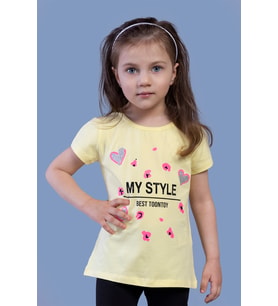 Toontoy Kız Çocuk Kalp Baskılı Tişört (Sarı)