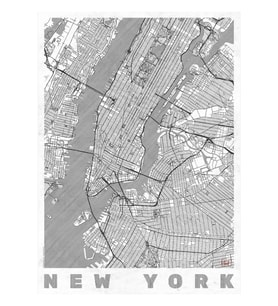 New York Haritası Çizgi Tablo Ahşap Poster Dekoratif