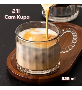 Perotti 15864 ingo Line Color Füme Cam 2'li Cam Kupa Boncuklu Kulp Bardak 325 ml