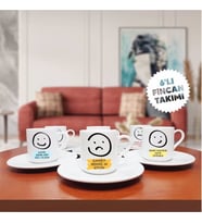 Karikatür Suratlar Temalı 6'lı Kahve Fincan Seti-008