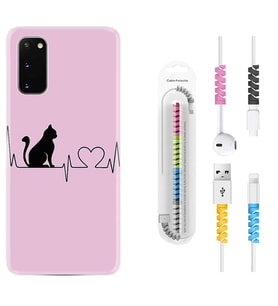 Samsung A02S A03S A10 A12 A13 A21S A22 Kılıf Kablo Koruma Spiral Silikon Pink Cat Heart 1303