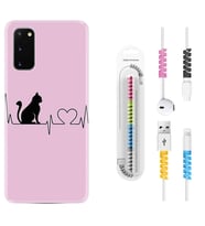 Samsung A02S A03S A10 A12 A13 A21S A22 Kılıf Kablo Koruma Spiral Silikon Pink Cat Heart 1303