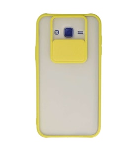 Samsung Galaxy J7 Kılıf Palm Buzlu Kamera Sürgülü Silikon - Sarı