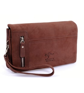 KANGAROO KINGDOM Hakiki Deri Crazy Horse Kahverengi Erkek Portföy & Clutch El Çantası 7477-ZK (Kahverengi)