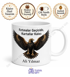 Kartal Temalı Baskılı Kupa Bardak Özel Tasarım Hediye Porselen Mug