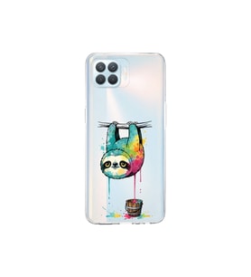 Oppo Reno 4 Lite ile Uyumlu Splash Tembel Hayvan Tasarımlı Şeffaf Silikon Kılıf