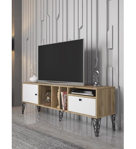 Wood'n Love Cercei 160 Cm Metal Ayaklı Tv Ünitesi - Beyaz - Atlantik Çam / Siyah