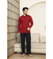 Erkek %100 Pamuklu Pijama Takımı-3 Düğmeli-12440 ENİSENA (Bordo)