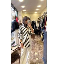 Oversize Çizgili Poplin Gömlek - Siyah Beyaz