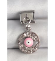 316L Çelik Gümüş Renk Sallantı Zirkon Taşlı Pembe Göz Model Nomination Charm - SSSSSS3878-3