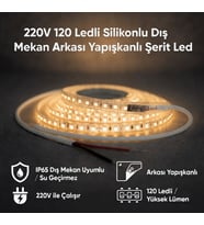 220V 120 LED Dış Mekan Şerit LED Gün Işığı Işık Arkası Yapışkanlı Suya Dayanıklı Dekoratif Aydınlatm