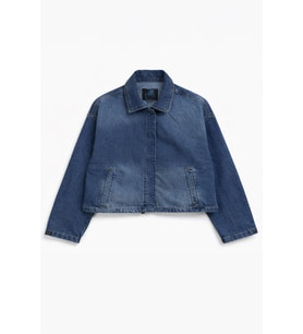 Kadın %100 Pamuk Mavi Crop Jean Ceket