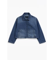 Kadın %100 Pamuk Mavi Crop Jean Ceket