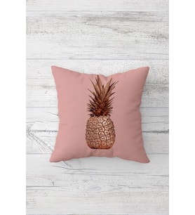 Bronz Ananas Desenli Çift Tarafı Baskılı Gizli Fermuarlı Yastık Kılıfı Kırlent Koltuk Yastık Kılıfı (Pudra)