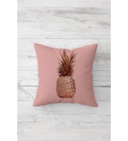 Bronz Ananas Desenli Çift Tarafı Baskılı Gizli Fermuarlı Yastık Kılıfı Kırlent Koltuk Yastık Kılıfı (Pudra)