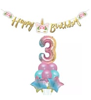 Çiçekli Unicorn 3 Yaş Gökkuşağı Balon Set