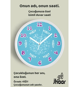 İsme Özel Tavşan ve Havuç Desenli Çocuk Odası Duvar Saati Orta Boy 30 cm Beyaz Camlı Sessiz