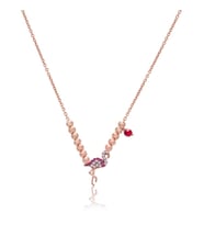 Kırmızı Taşlı Rose Altın Kaplamalı Toplu Flamingo Desenli Gümüş Kolye