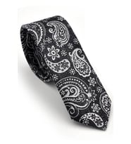 Beyaz Şal Desenli Siyah Dokuma Kumaş Mendilli Slim Fit Kravat  / SDK-230206 (Renksiz)