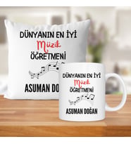 Dünyanın En İyi Müzik Öğretmeni Baskılı Kişiye Özel Kupa Bardak Ve Saten Yastık