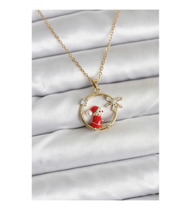 Mey İthalat® 316L Çelik Zincir Gold Zirkon Taşlı Yılbaşı Tema Kadın Kolye