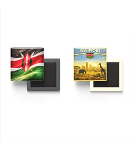 Buzdolap Magnetleri - Kenya Bayrağı ve Nairobi Retro Tema - 2'li Set Magneti