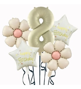 Krem Yıldız 8 Yaş Happy Birthday Yıldız Rakam Folyo Balon Set