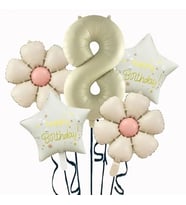 Krem Yıldız 8 Yaş Happy Birthday Yıldız Rakam Folyo Balon Set