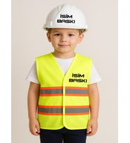ÇOCUK İKAZ YELEĞİ VE BARET SETİ (baret rengi seçilebilir 6 renk mevcut) (Yeşil-Sarı)