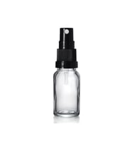 10ml şeffaf cam, siyah sprey başlıklı şişe, 24 adet, cam şişe, sprey şişesi, ecza şişesi, dropper şişe, medikal şişe