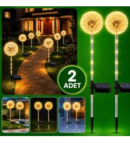 2'li Güneş Enerjili Karahindiba Bahçe Lambası Solar LED Dekoratif Dış Mekan Aydınlatma Sıcak Beyaz