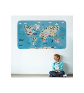 Eğitici Dünya Haritası Dünya Atlası Çocuk Ve Bebek Odası Duvar Sticker-3802-85x130
