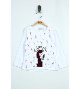 Toontoy Kız Bebek Flamingo Nakışlı T-Shirt (Beyaz)