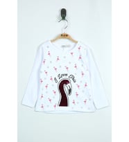 Toontoy Kız Bebek Flamingo Nakışlı T-Shirt (Beyaz)