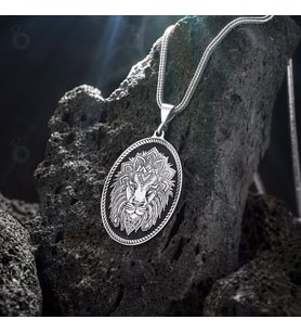 925 Ayar Gümüş Aslan Model Erkek Kolye