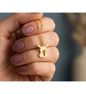 Kişiye Özel 925 Ayar Gümüş Minimal Pikachu Figürlü Kolye (Gold)